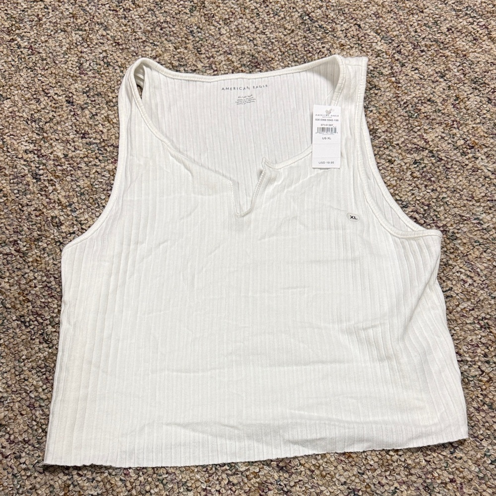 American Eagle Outfitters Ivory Ribbed Tank Top